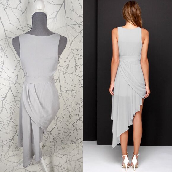 Lulu's Light Gray Pleated Ruffle Asymmetrical High Low Dress - Picture 3 of 4